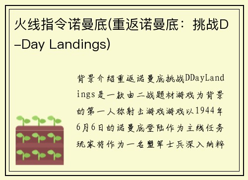 火线指令诺曼底(重返诺曼底：挑战D-Day Landings)